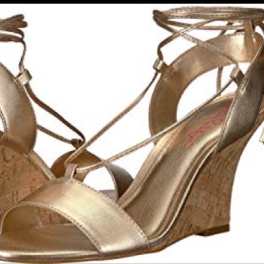 Lilly Pulitzer Aria Gold Wedge Sandals